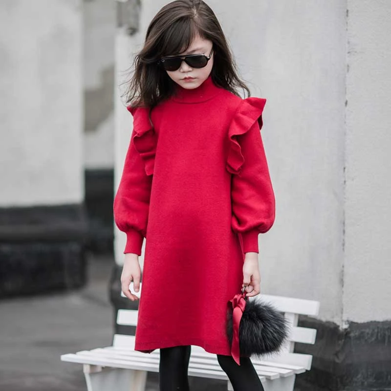 Осенне-зимнее рождественское платье красные свитера для девочек принцессы