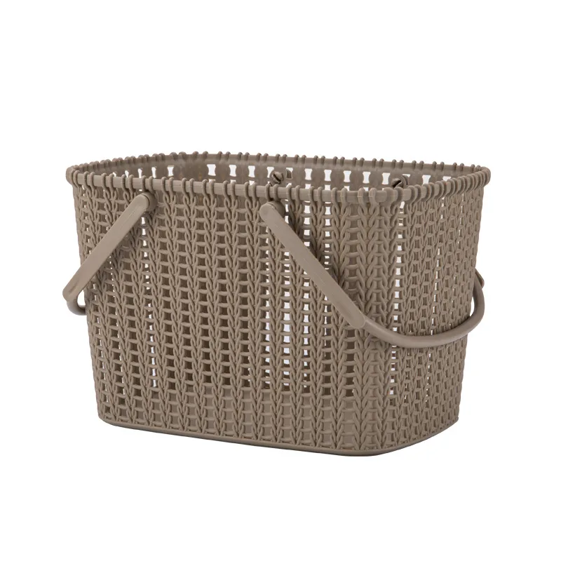 

2PcsPlastic Rectangular Storage Basket With Handle Portable Rattan Paper Pen Debris Storage Bucket Home Decoration Gift Cosmetic