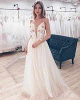 spaghetti strips a line prom dress 2020 tulle prom dresses sweep train special occasion party gowns lace appliques customized