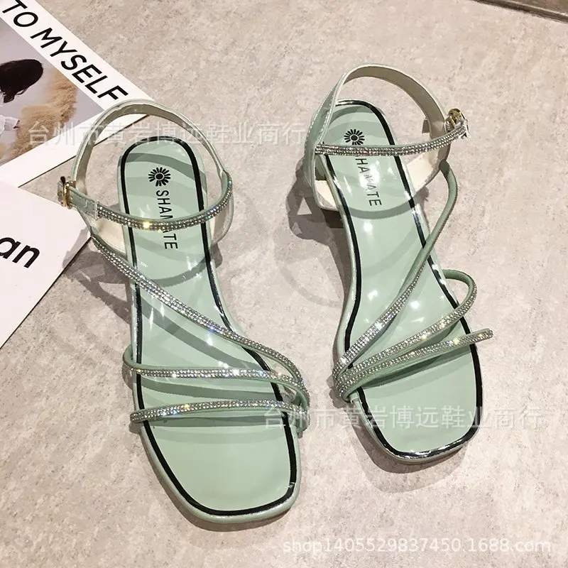 

Block Heels Fashion Womens Shoes 2021 Clear Sandals Square Toe Suit Female Beige Buckle Strap Chunky Luxury High Black Comfort G