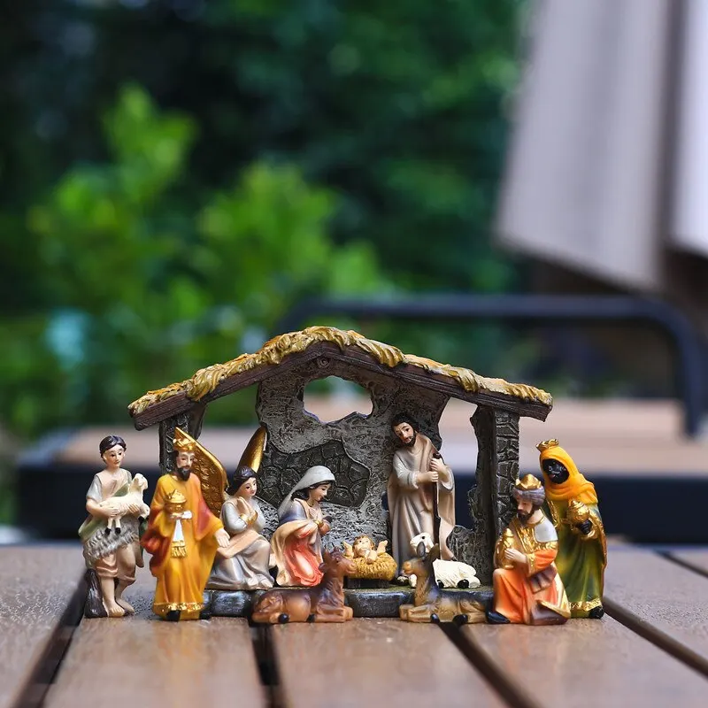 

Miniature Nativity Manger Resin Nativity Sets and Figures Sculpture Ornaments Home Decoration