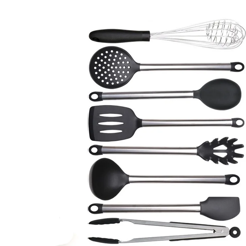 Силиконовая кухонная утварь с ручкой из нержавеющей стали набор 8 предметов