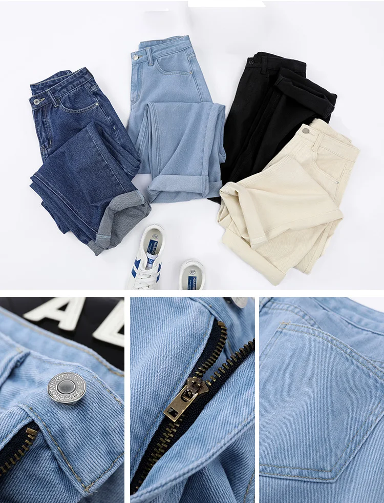 

2021 Black Beige Blue Elastic Waist Jeans Women High Wais Plus Size Denim Harem Pants Casual Female Mom Jeans Korean Fashion