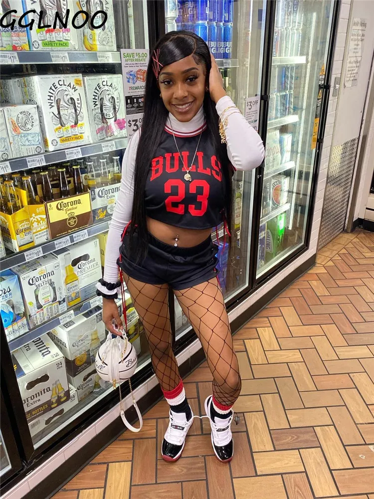 

GGLNOO 2021 Summer Short Matching Set Sleeveless letter print vest Lace-up Jersey Two-piece Shorts Sports Vest Set