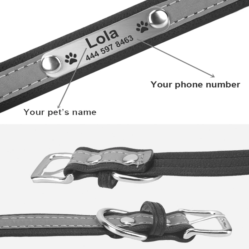 Светоотражающие персонализированный ошейник для кошки кожаный питомца кота ID