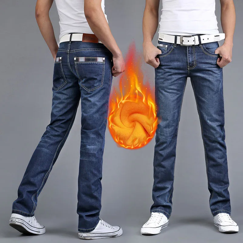 Зимние теплые фланелевые Стрейчевые джинсы мужские зимние качественные