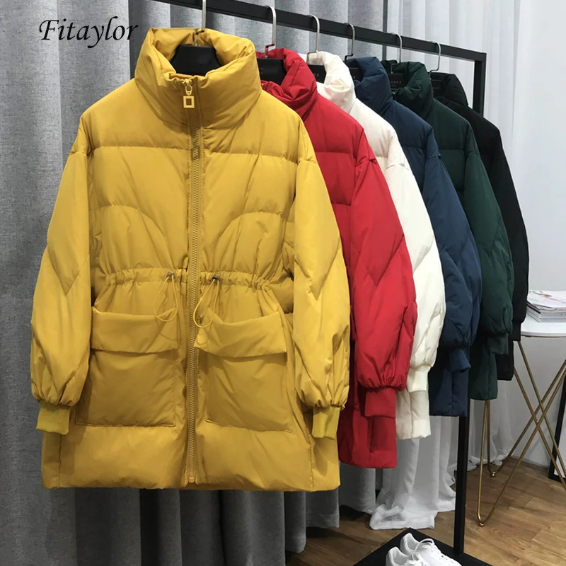 Зимняя парка ftaylor белый пуховик средней длины на молнии с воротником стойкой и
