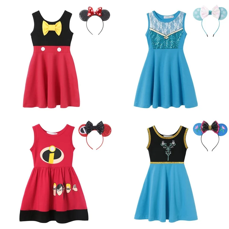 Детское хлопковое платье принцессы Белль Микки Минни Эльза Анна Моана Капитан