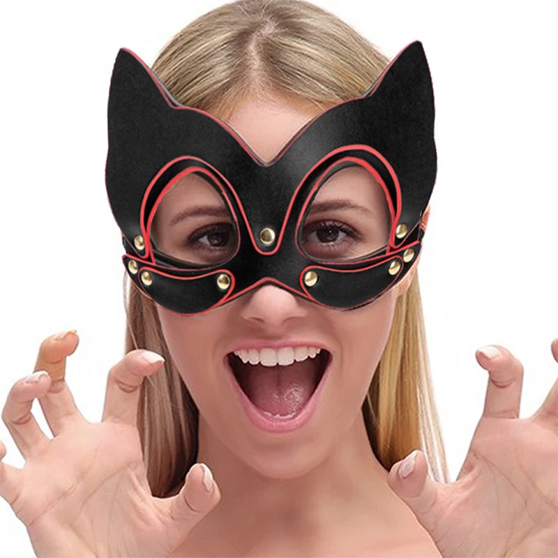 Porn Fetish Head Mask BDSM PU Leather Cat Halloween Mask Roleplay Sex Toy For Men Women Cosplay Games