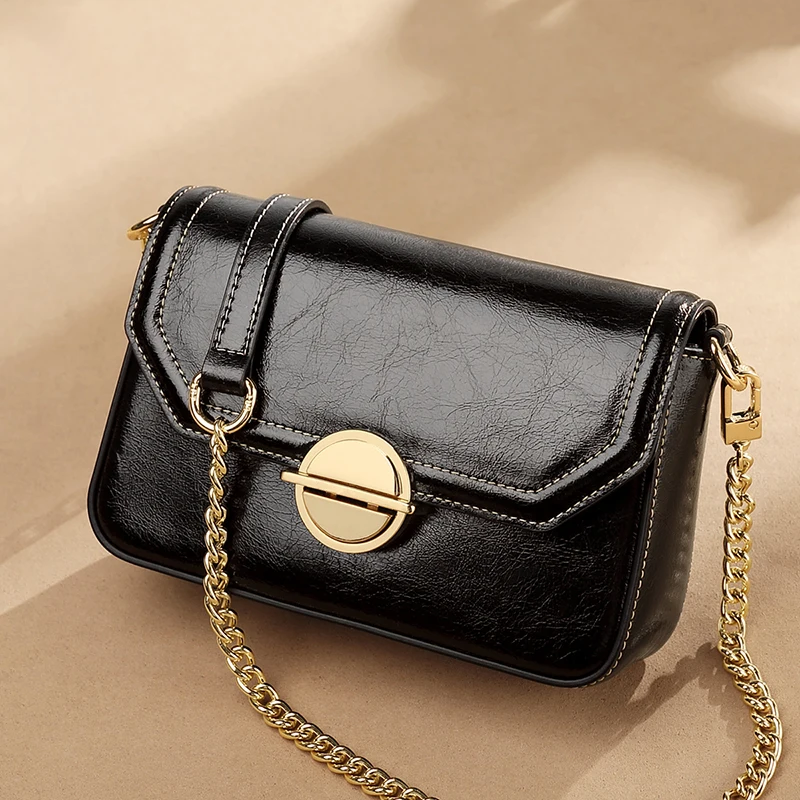 

OLDSTERHEAD Oil Wax Cowhide Crossbodr Shoulder Bag Women Casual Street Lady Flap Bags Female Merssenger Bag Mother's Day Gift