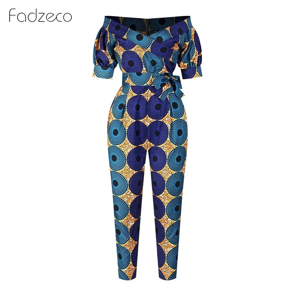 Color3 Fadzeco африканская одежда для женщин Модный сексуальный комбинезон с этническим принтом рукава-фонарики с открытыми плечами комбинезоны африканская одежда - Цвет: Color3