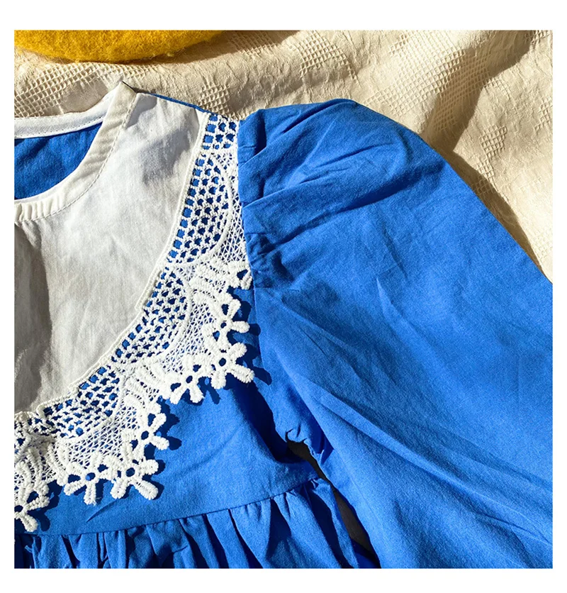 

2021 Spring Baby Girls Dress Lace Patchwork Loose Princess Dresses For Girls Korean style Kids Cute Long Sleeve Dress Clothing