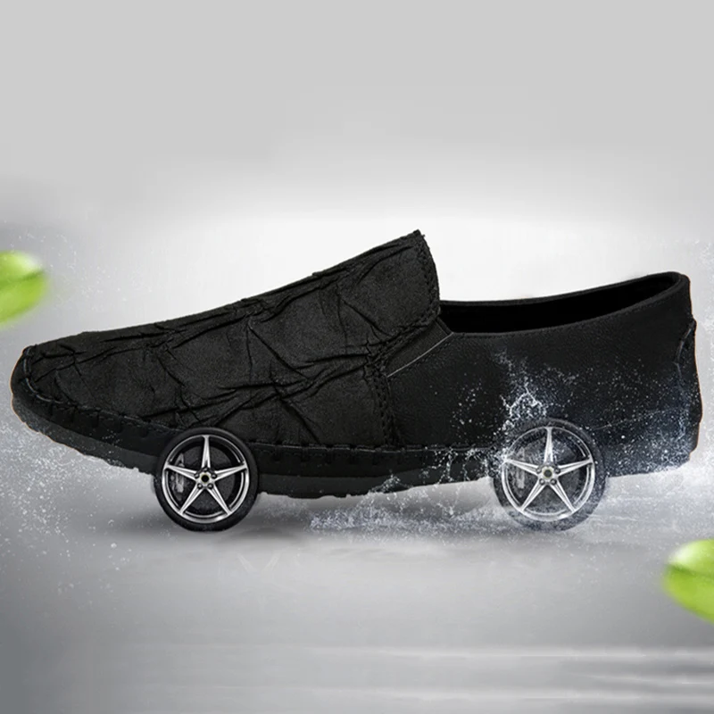 2019 New Men Lazy Leather Single Shoes Male Spring Black Peas Trend Breathable Driving Casual | Обувь