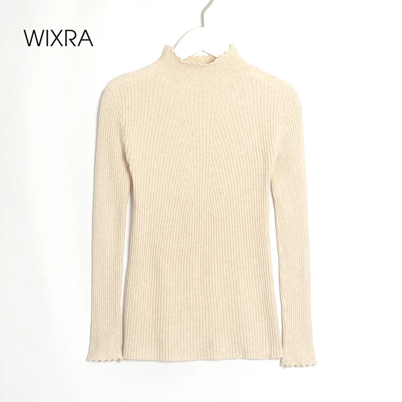 

Wixra/женские эластичные свитера; Новинка; Модные однотонные женские пуловеры с высоким воротником; Женские вязаные джемперы с длинными рукав...