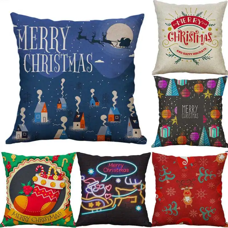 

Праздничный чехол для подушки на Рождество, квадратный домашний декор, наволочки из хлопка и льна, наволочки с принтом, 18 дюймов