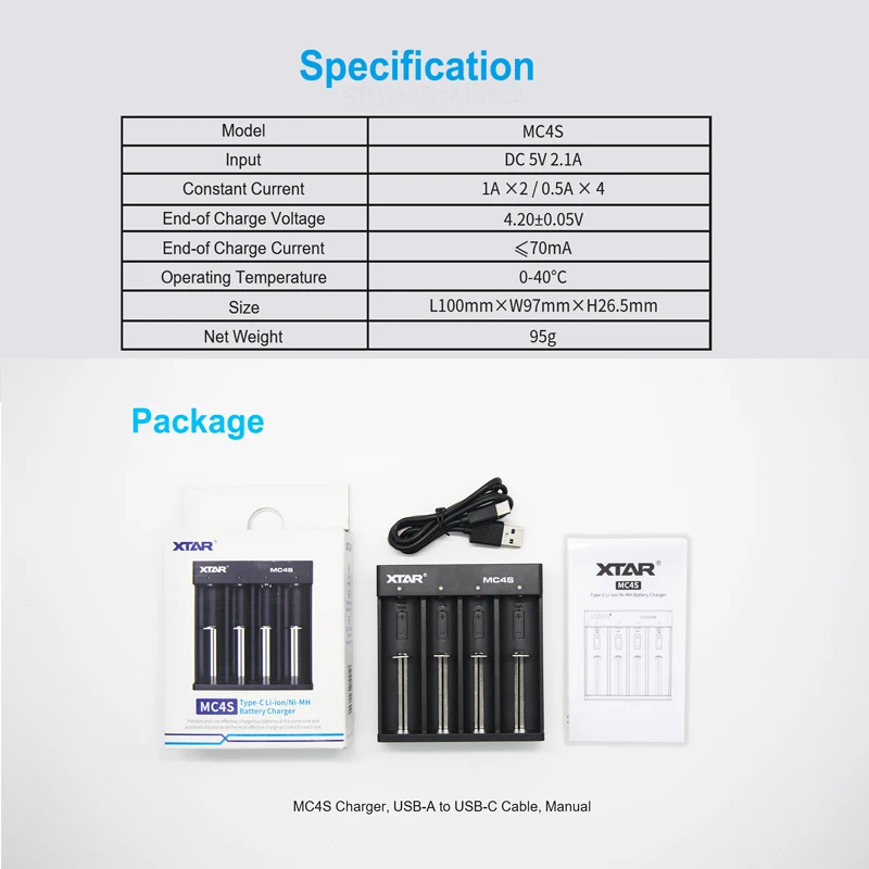 Зарядное устройство XTAR MC4S для аккумуляторов 3 7 в USB-вход зарядное 18650 10400-26650 1 2 Ni-MH/CD