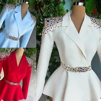 Elegant Mother Of Bride Women Suits White/Red/Blue Beaded Coat Custom Made Slim Fit Peaked Lapel Jacket Evening Party Blazers