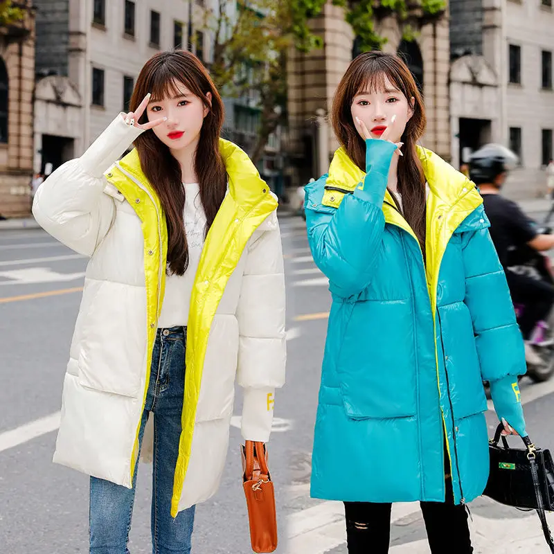 

Winter Coat 2021 New Glossy Mid-Length Padded Jacket Women Thickened Parka Loose Student Clothing