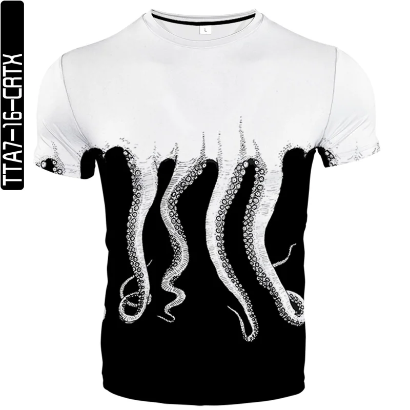 

New octopus 3D printing hip-hop style summer short-sleeved round neck top large quick-drying men's new fashion T-shirt S-6XL