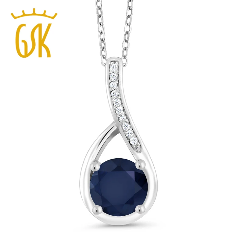 GemStoneKing 1 07 карат круглый натуральный синий сапфир и бриллиант серебро 925 пробы