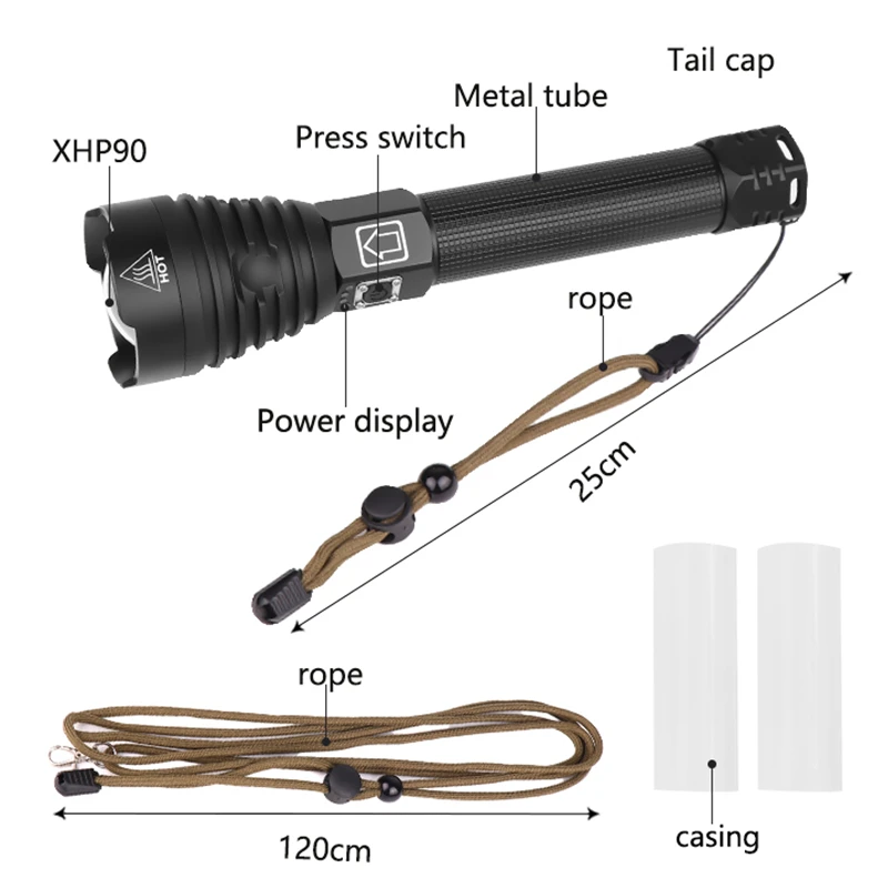 Светодиодный тактический вспышки светильник XHP70.2 XHP50.2 XHP90 USB Перезаряжаемые Водонепроницаемый Охота светильник 18650 26650 масштабирования фонарь