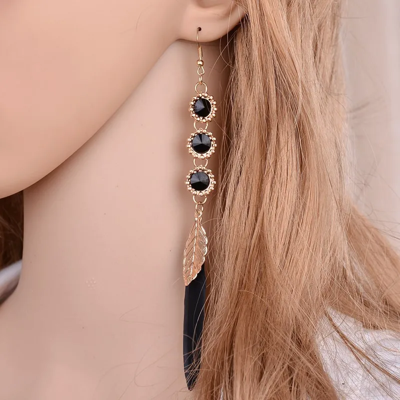 Женские серьги в этническом простом стиле длинные перья лист Подсолнух цветок