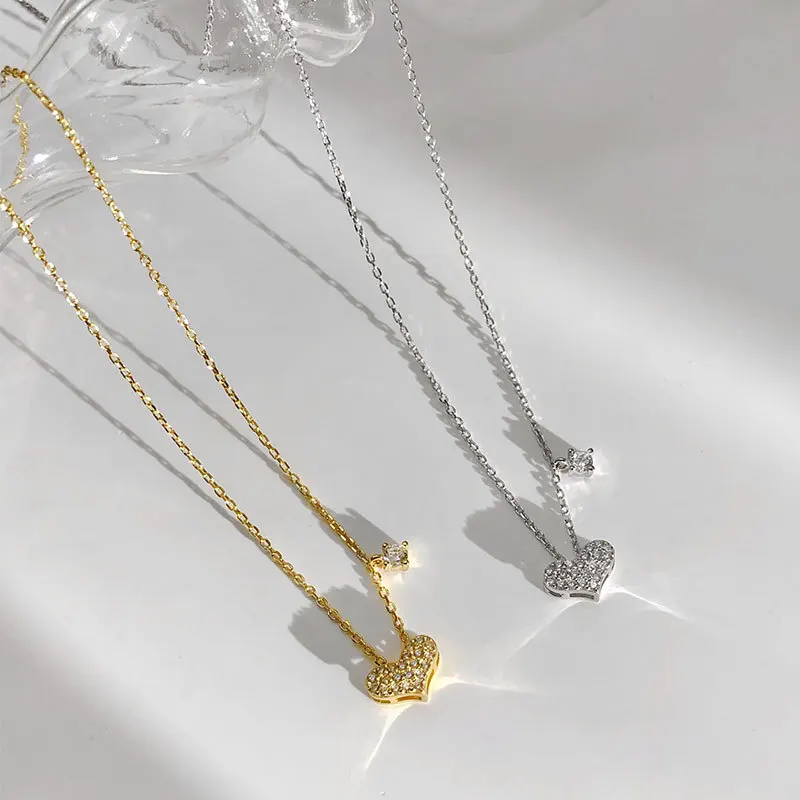 

S925 Silver Simple Sweet Heart Zircon Necklace Pendant Party Gift Banquet WOMEN'S Jewelry Necklace 2021