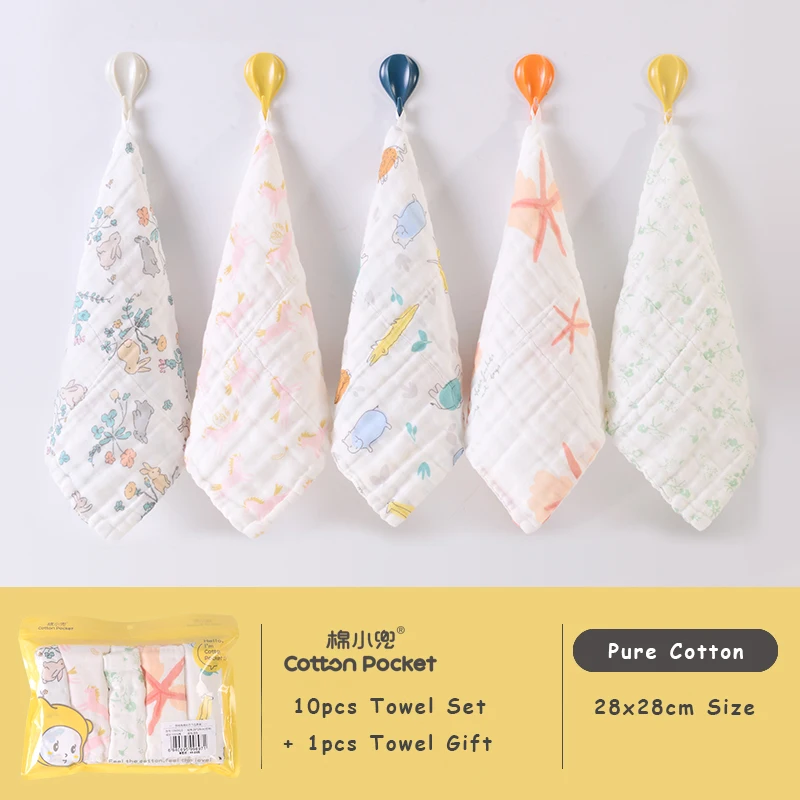 

10pcs Newborn Towel Set Baby Washcloth Muslin Square Cotton Gauze Infant Face Hand Feeding Saliva Wipe Towel
