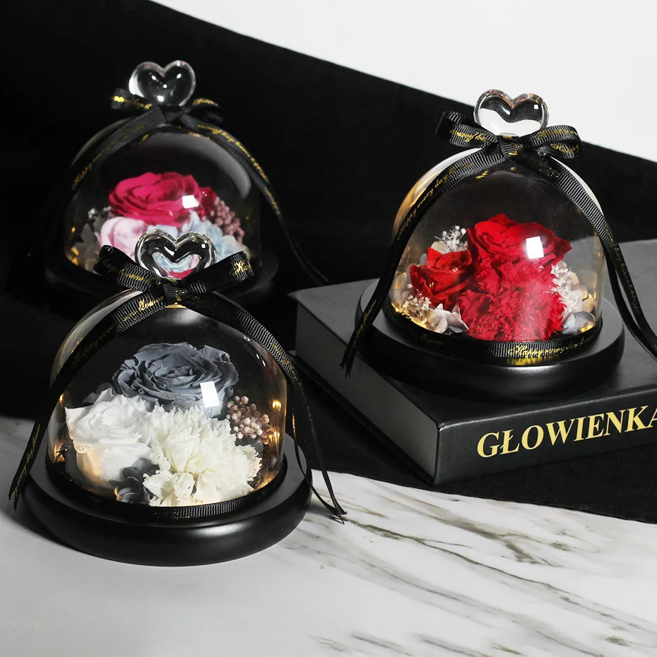 Романтическая красота и чудовище вечная гвоздика Роза в стеклянном чехле с