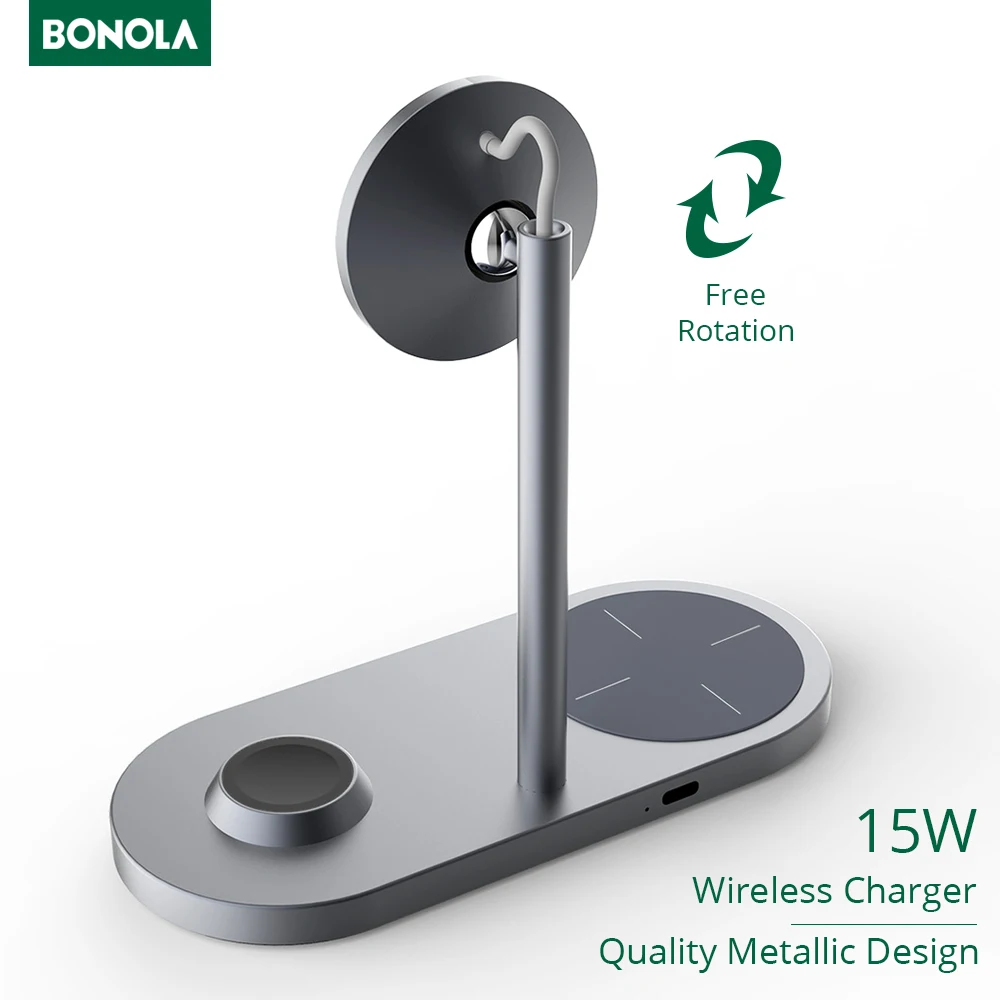 bonola 15w magnetic wireless charging 3 in 1 stand for appleiphone 13 12 pro max118 fast charger for apple watchairpod pro free global shipping