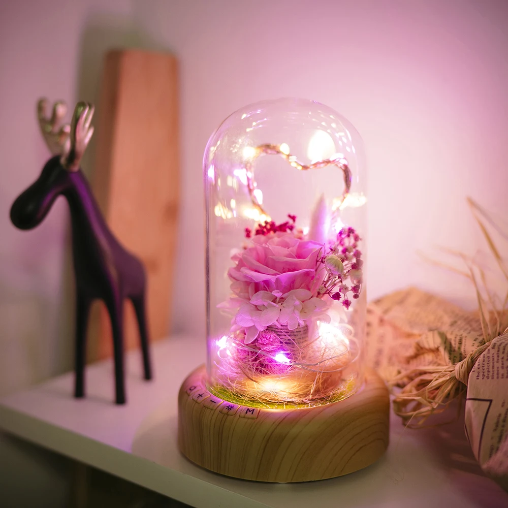 Искусственная Рождественская Роза в стеклянном куполе 3 стиля деревянная основа