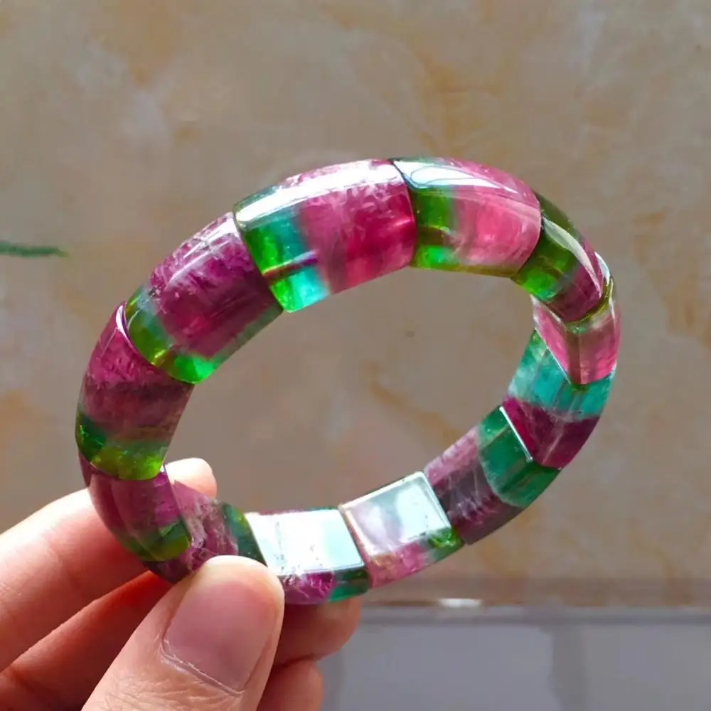 Натуральный водный Турмалин красный зеленый кристалл прямоугольник прозрачные