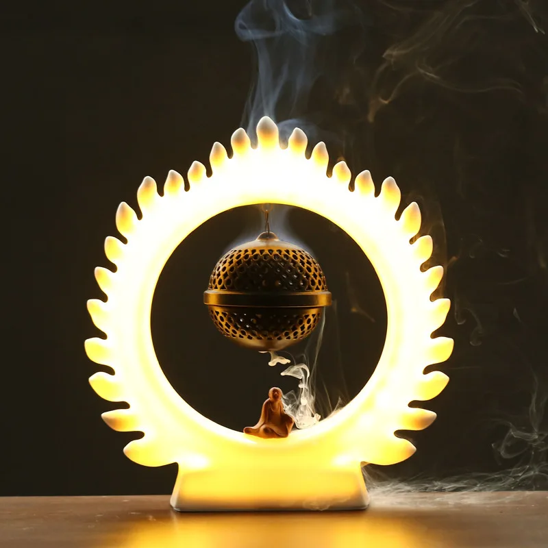 

LED backflow incense burner Zen ornamental backflow stove creative windproof glass ornaments tea ceremony aromatherapy decor