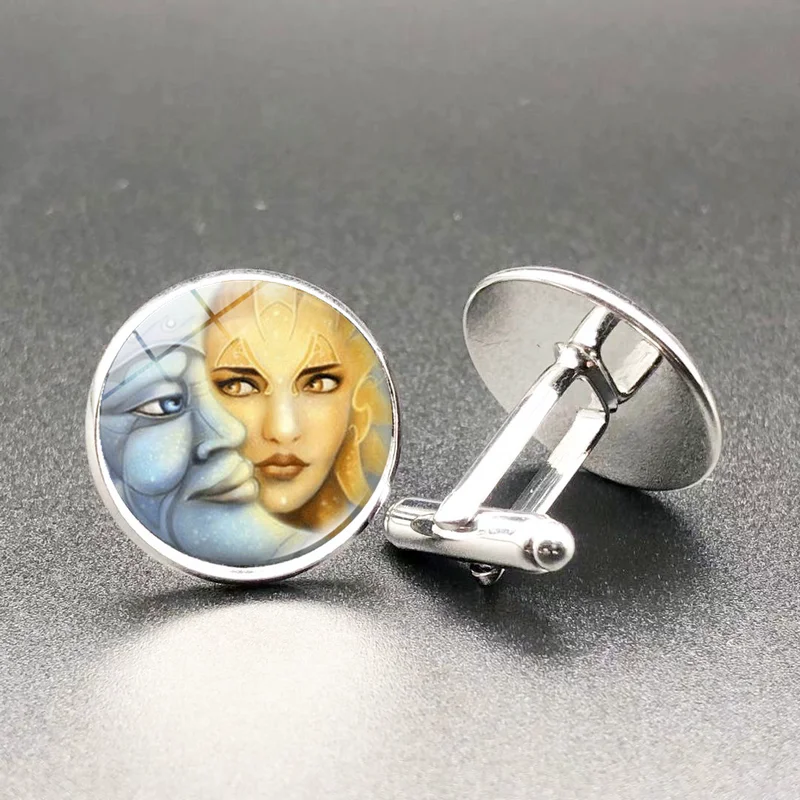 

Sun and moon god bump glass creative pop glass Cufflinks retro fashion men and women Cufflinks