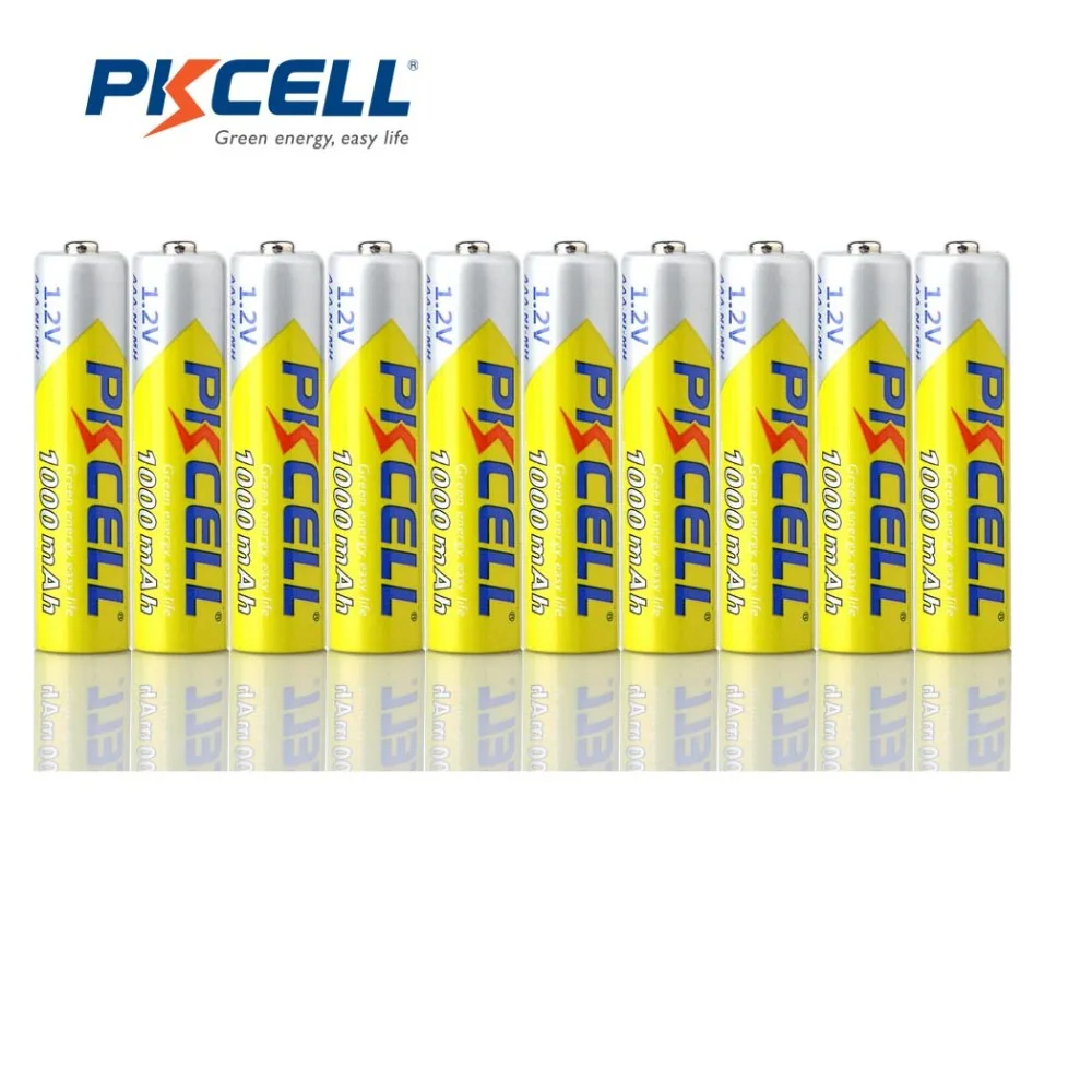 10 шт./лот аккумуляторные батарейки PKCELL AAA 1000 мА · ч 3 А 1 2 В Ni MH для камеры фонарика