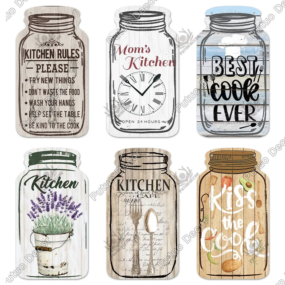 putuo decor kitchen sign mason jar shape wood hanging sign irregular plate for rustic home decoration kitchen wall decor gifttag free global shipping