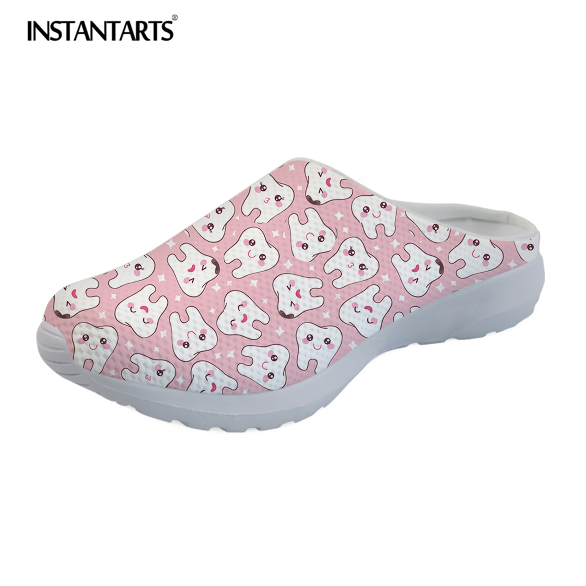 

INSTANTARTS Cartoon Tooth Printed Summer Women's Sandals Home Slip On Cute Dental Shoes Woman Light Mesh Casual Ladies Slippers