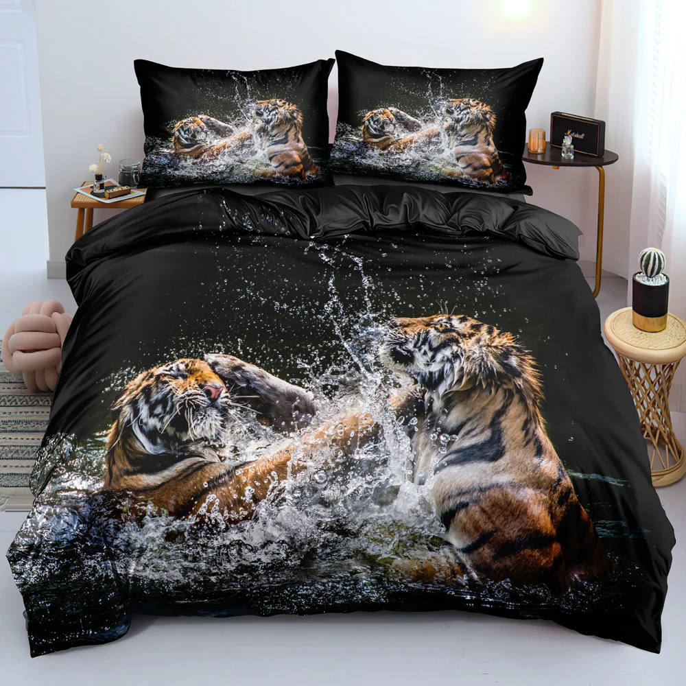 

Black Couple Tigers Bedding Set Utral Soft Quilt/Blanket Cover Set Twin Queen King Size 203x230cm Bed Linen Fashion Home Textile