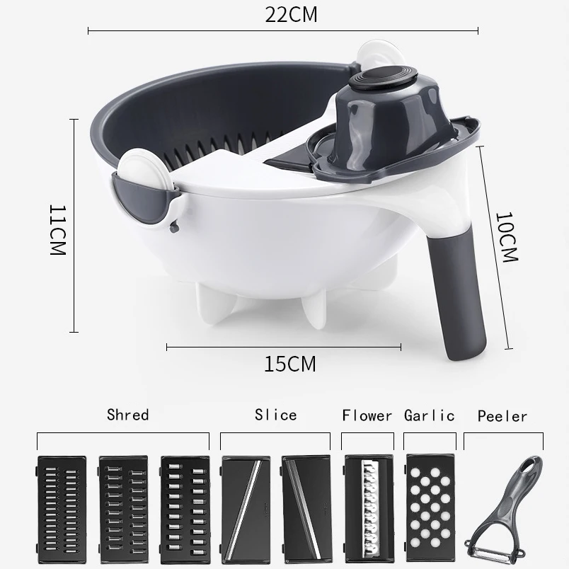 Волшебная многофункциональная вращающаяся овощерезка с сливной корзиной