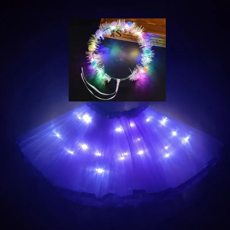 

2020 new Light LED Girl Kids Clothes Tutu Skirt Princess Party Tutus Child Ballet Dance Christmas purple With garland