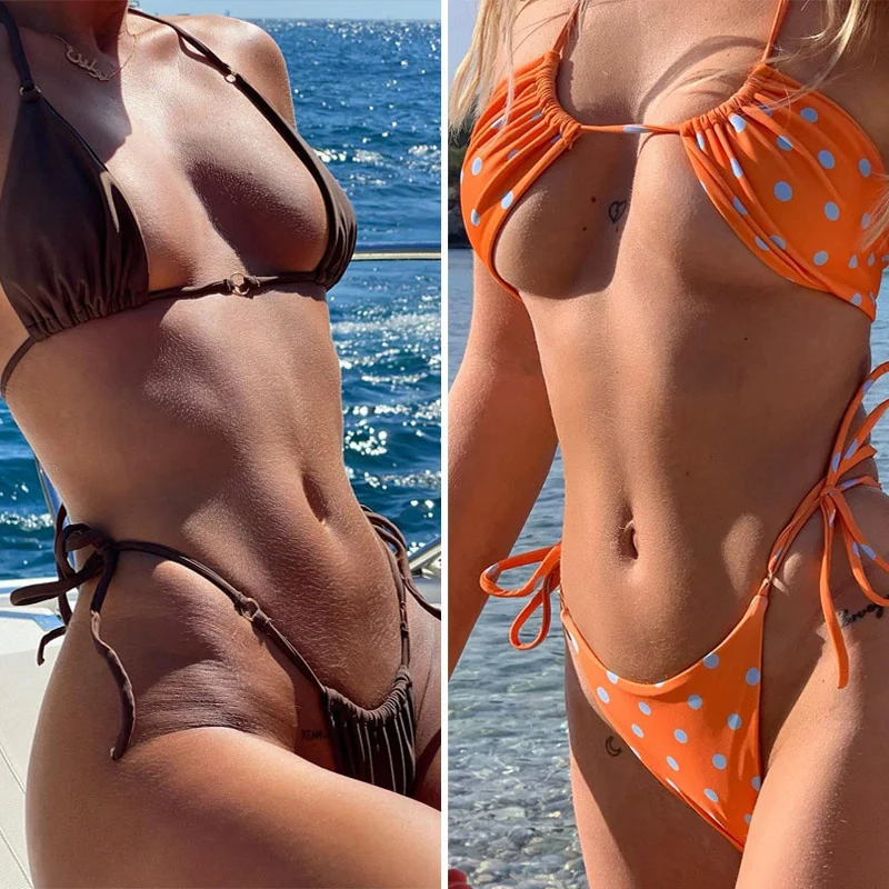 

Swimsuit Solid Sexy Tanga Bikini Biquini Micro Bikini Set Hollow Out Swimwear Bathing Suit Women Thong Bikinis Swimsuit Women