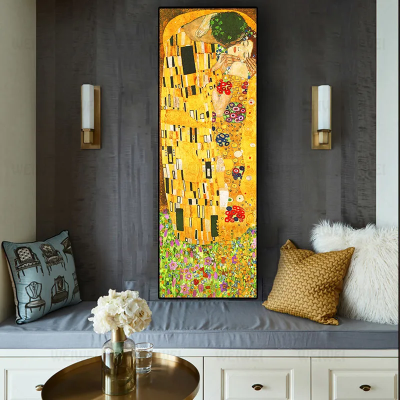 

Artist Gustav Klimt Kiss Abstract Collection Oil Painting On Canvas Posters And Prints Cuadros Wall Art Pictures For Living Room