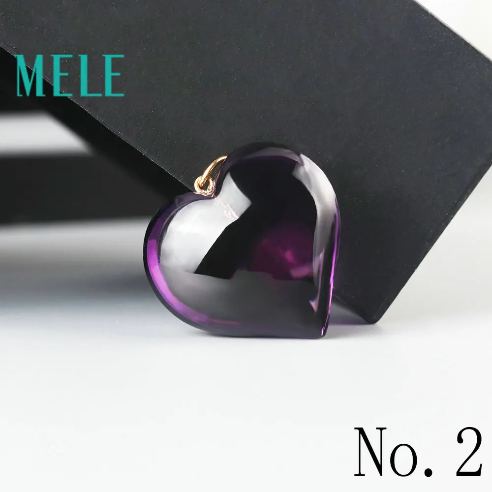 Женский и мужской кулон с натуральным аметистом в форме сердца из натурального