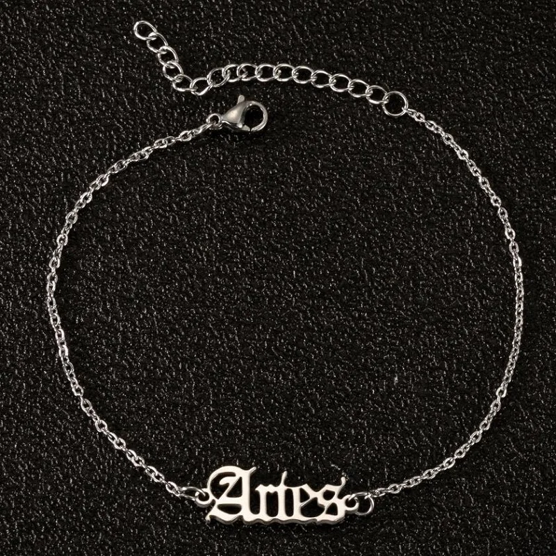 

Best Gift Old English Letter Zodiac Charm Anklet Vintage 12 Constellation Ankle Bracelet Stainless Steel Women Fashion Jewelry