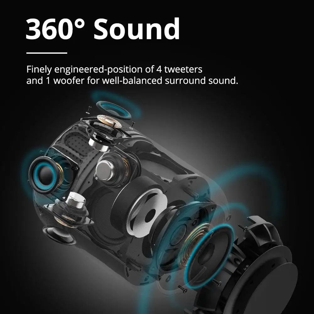 Tronsmart T6 Max Bluetooth Speaker TWS Wireless IPX5 NFC 360 Stereo Sound 60W Deep Bass Home Theate Column with Voice Assistant |