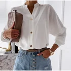 Женские белые рубашки из органического хлопка с длинным рукавом, v-образным вырезом и пуговицами, новинка весны 2020
