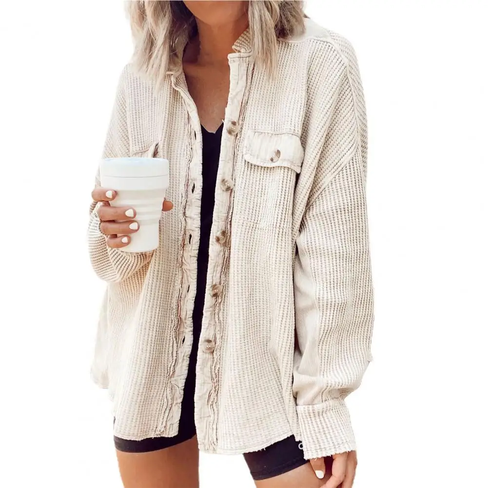 

Elegant Solid Color Shirt Women Coat Long Sleeve Autumn Winter Batwing Sleeve Flap Pockets Coat Outwear
