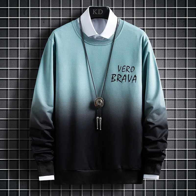 

Мужская футболка с длинным рукавом, градиентный свитер с круглым вырезом, в стиле Харадзюку, весна-осень 2021