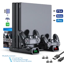 PS4/ PS4 Pro/ PS4 Slim Console Vertical Cooling Stand Controller Charging Base 2 Cooler 10 Games Storage for Sony Playstation 4