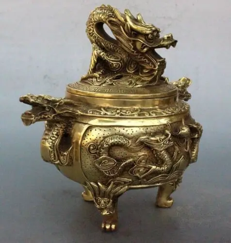 

Vintage Brass Chinese Dragon Statue Incense Burner / Censer